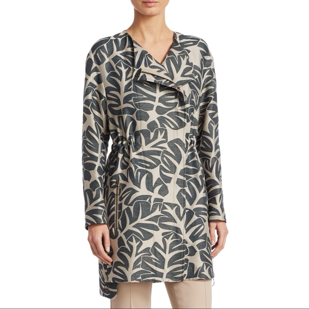 Akris Punto Tropical Leaf Jacquard Hidden Zip Coat